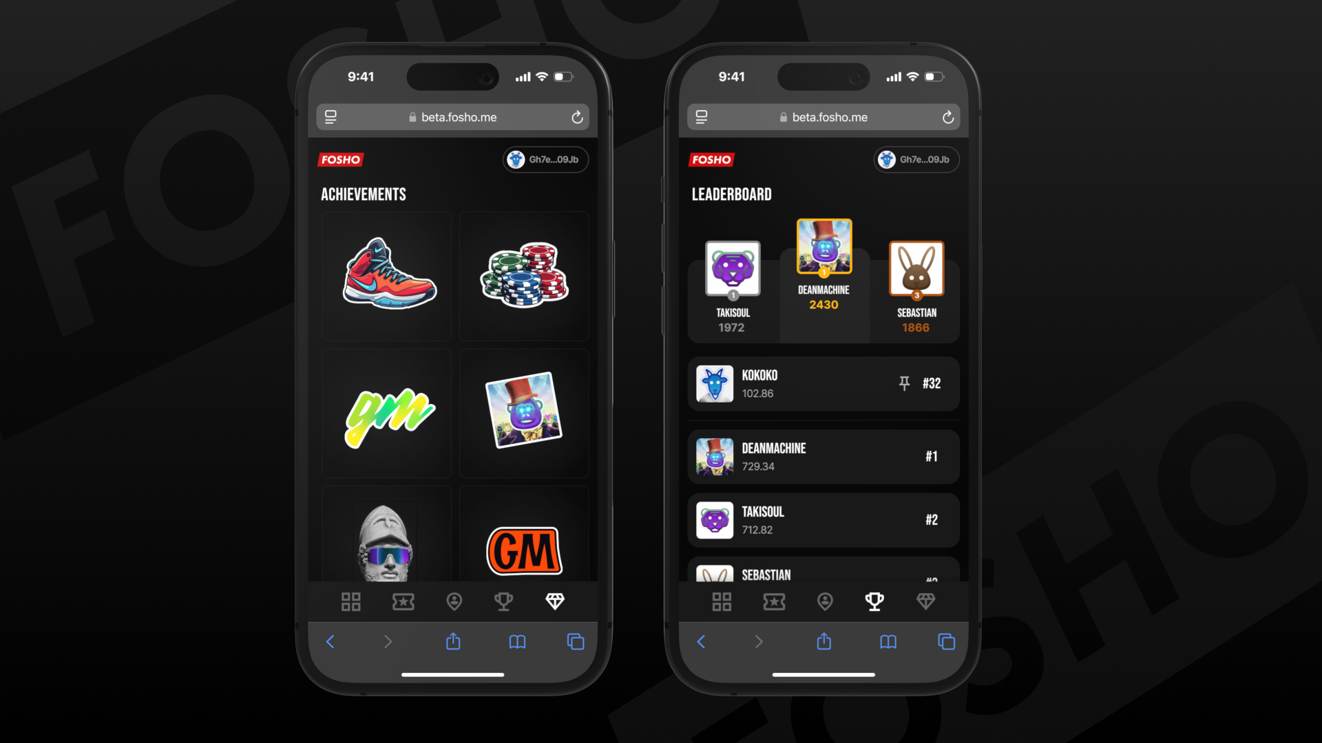 FoSho rewards and streaks view