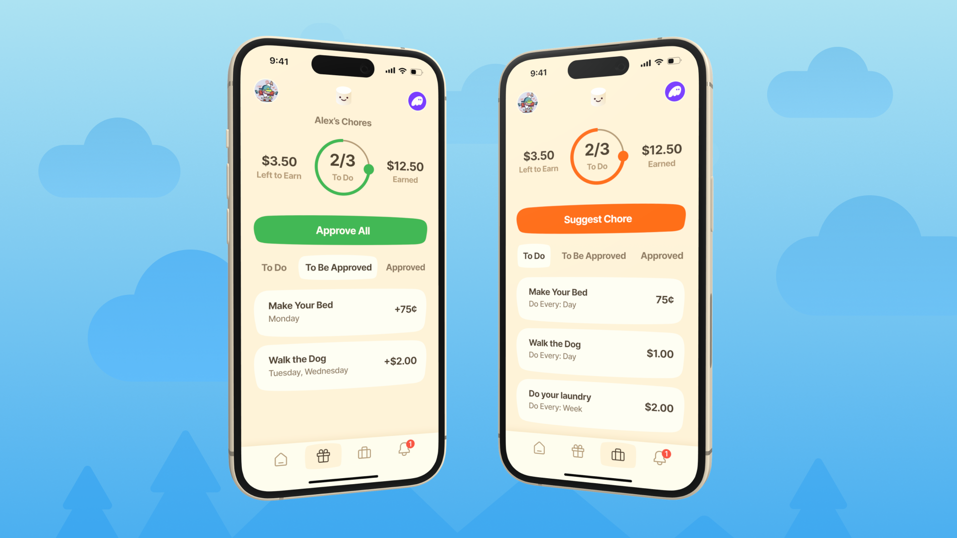 Marshmallow spending and savings view