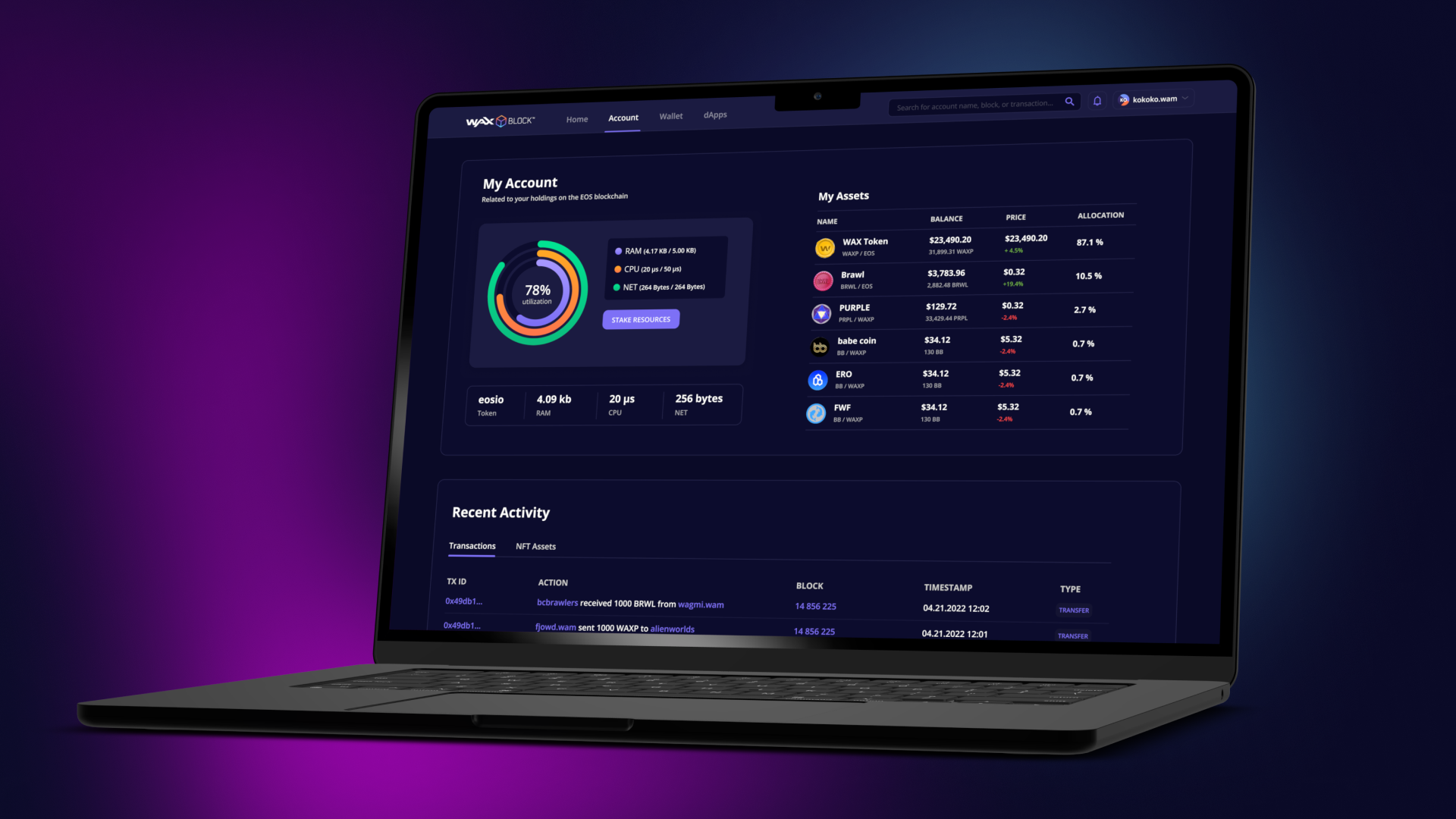 WAX Block Explorer transaction details